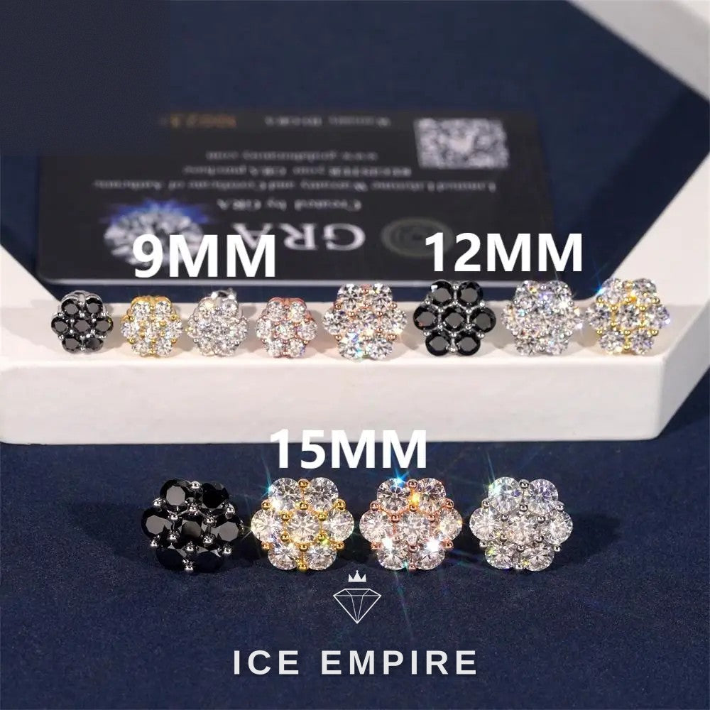 Iced Out Cluster 925 Silver Moissanite Stud Earrings