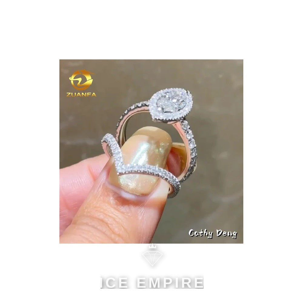 Iced Out 14K Gold Moissanite Engagement Ring
