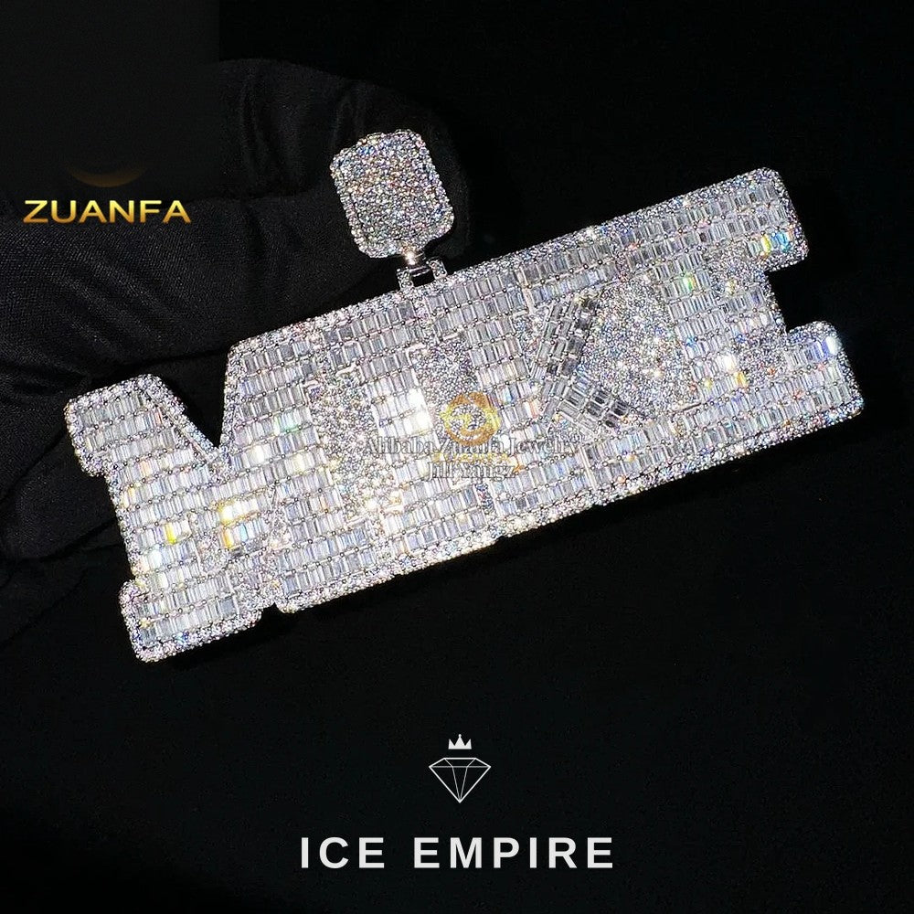Iced Out Baguette 925 Silver Pendant