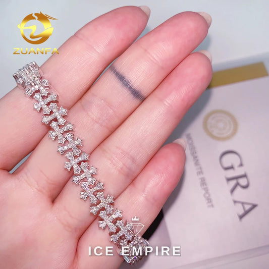 Iced Out Cross 925 Silver Moissanite Cuban Chain