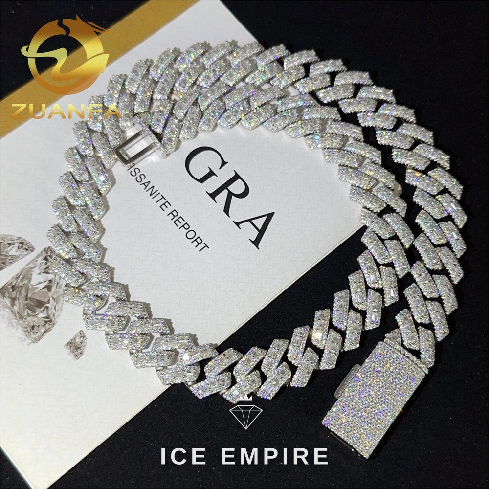 Iced Out Baguette Rose Gold Plated Moissanite Cuban Chain