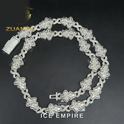 Iced Out Cross Rose Gold Plated Moissanite Cuban Chain