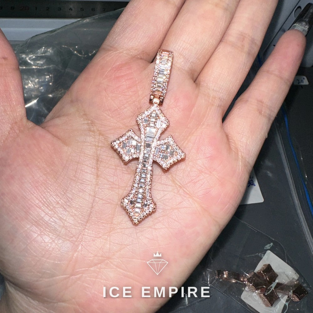Iced Out Baguette Rose Gold Plated Moissanite Pendant