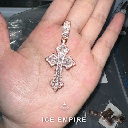 Iced Out Baguette Rose Gold Plated Moissanite Pendant