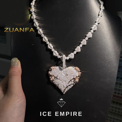 Iced Out Heart Rose Gold Plated Moissanite Pendant