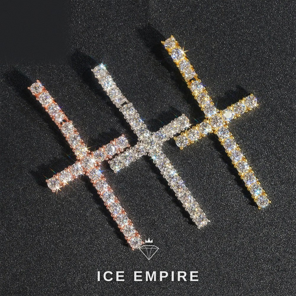 Iced Out Cross Rose Gold Plated Moissanite Pendant