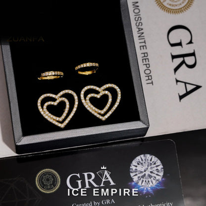 Iced Out Heart 925 Silver Moissanite Hoop Earrings