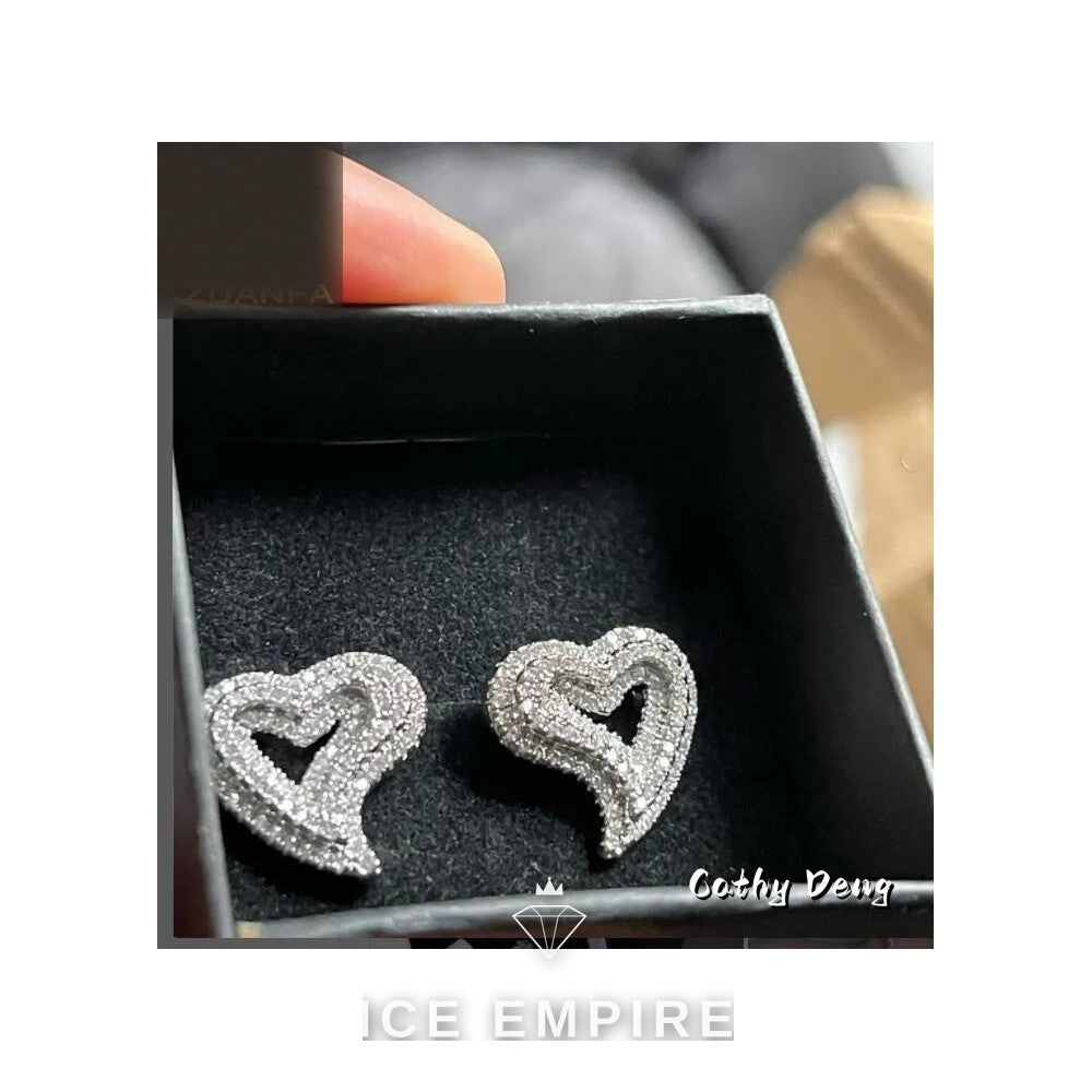 Iced Out Heart Rose Gold Plated Moissanite Earrings