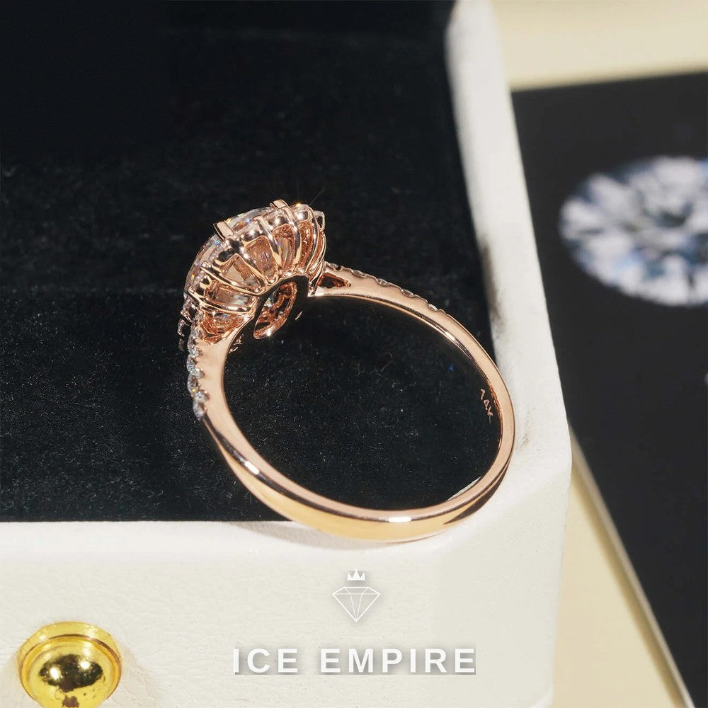 Iced Out Rose Gold Moissanite Engagement Ring