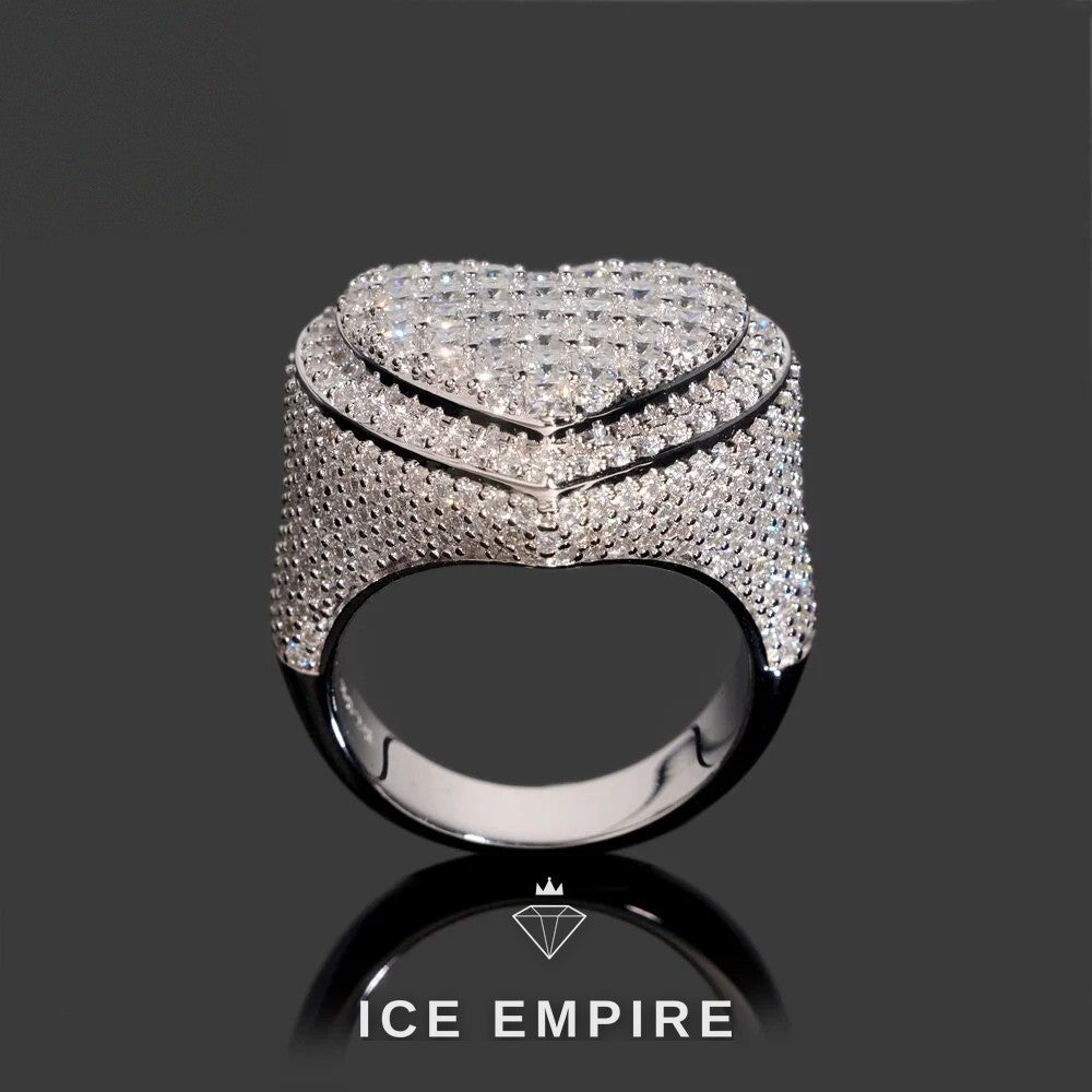 Iced Out Heart 925 Silver Moissanite Ring
