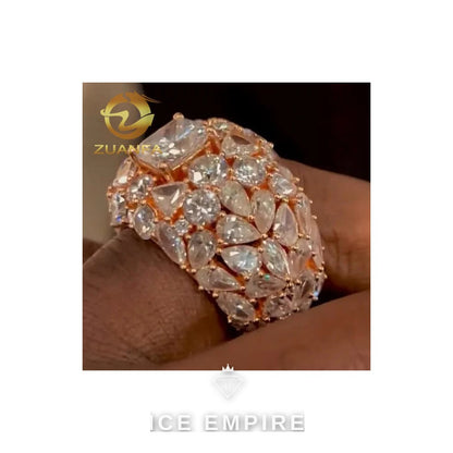 Iced Out Cluster 925 Silver Moissanite Ring