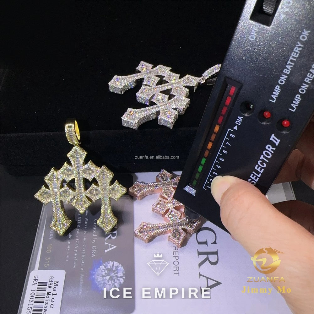 Iced Out Cross 925 Silver Pendant