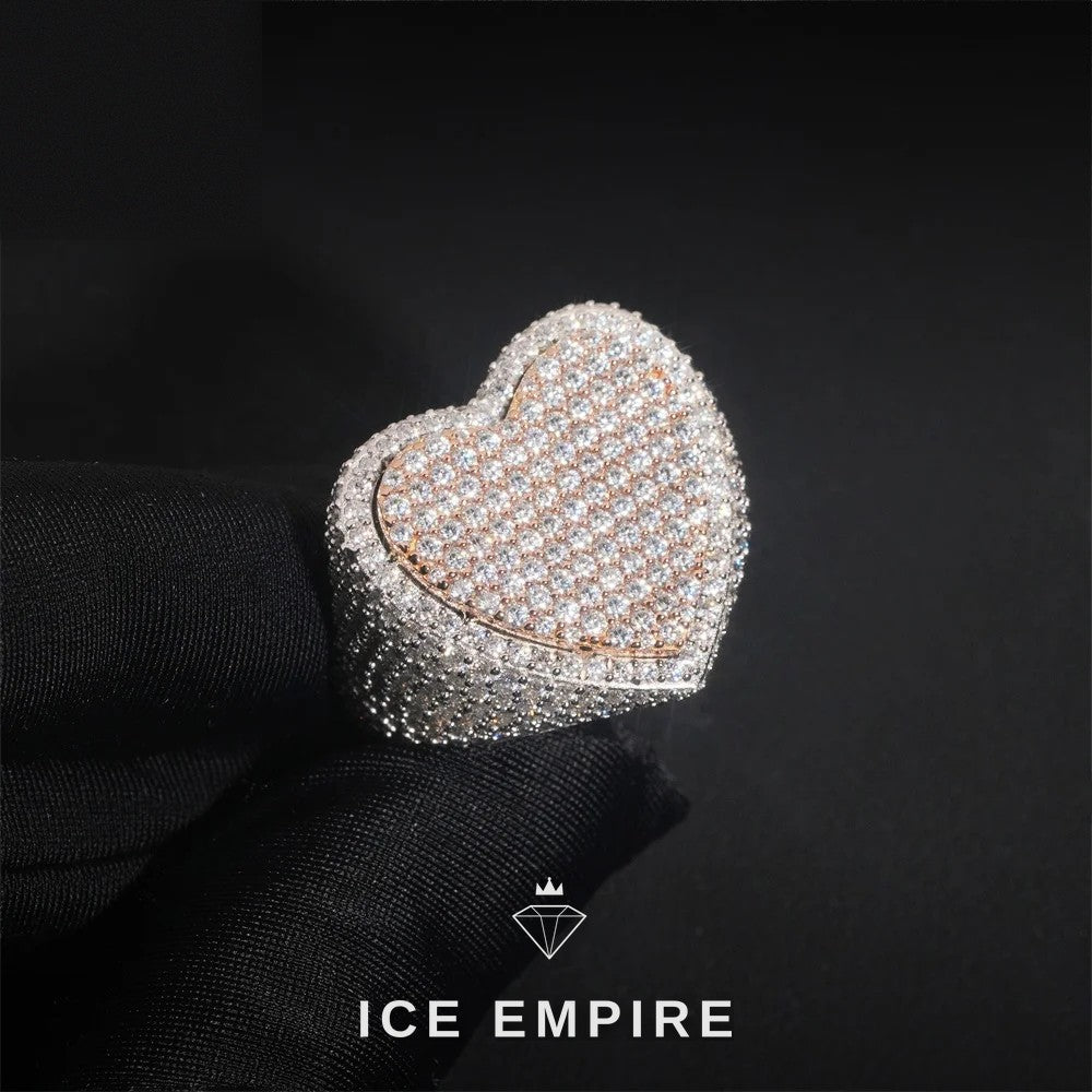 Iced Out Heart 925 Silver Moissanite Ring