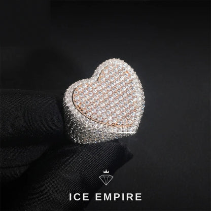 Iced Out Heart 925 Silver Moissanite Ring