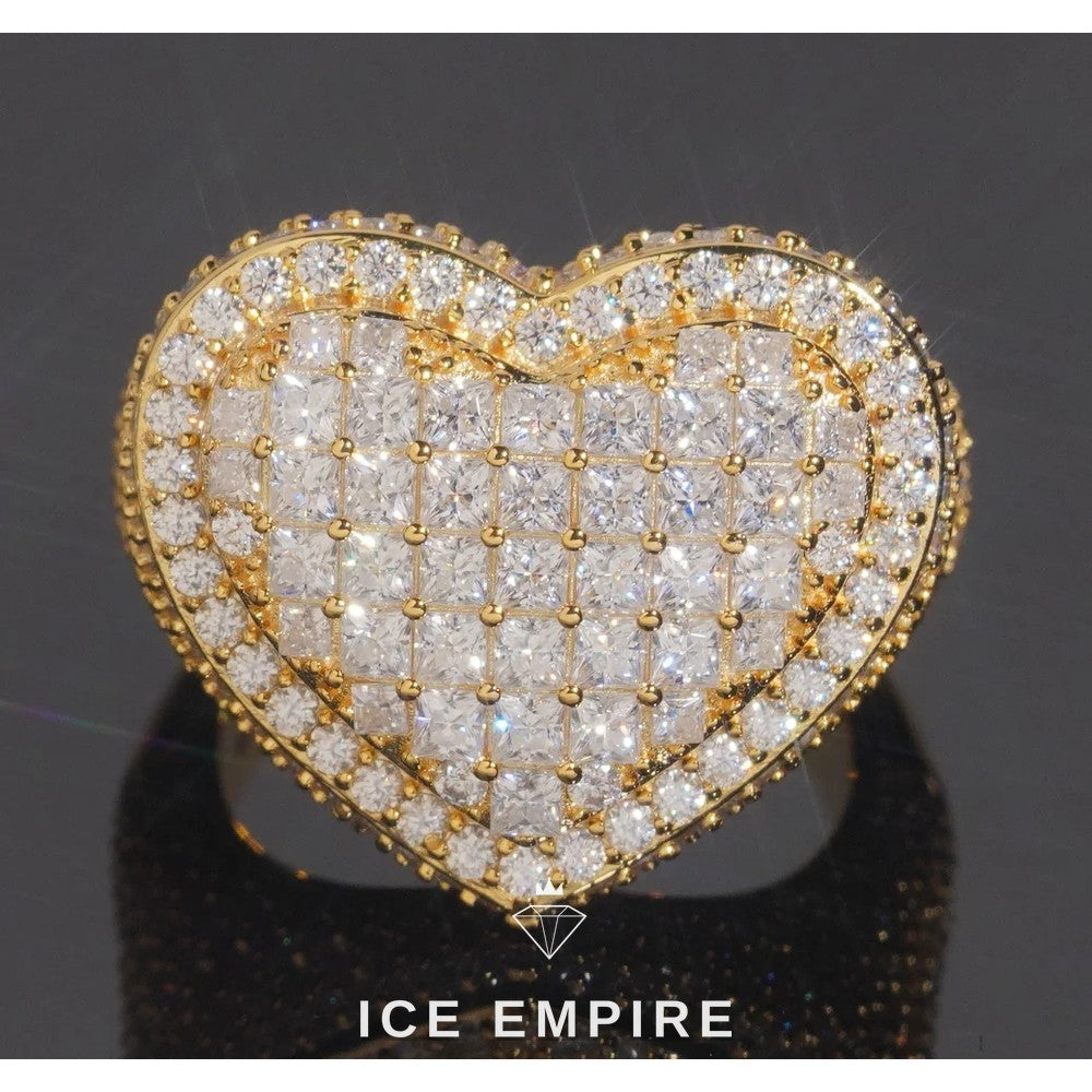 Iced Out Heart 925 Silver Moissanite Ring