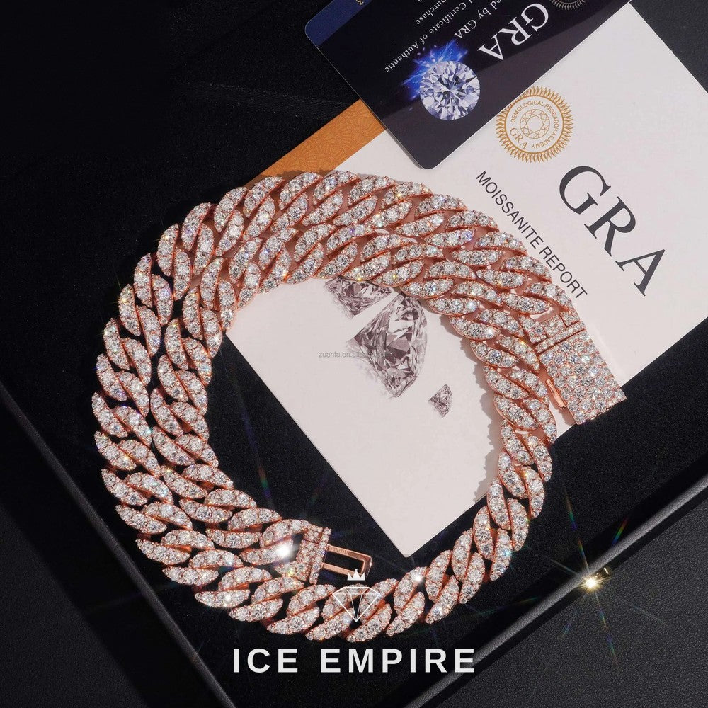 Iced Out Rose Gold Moissanite Cuban Chain
