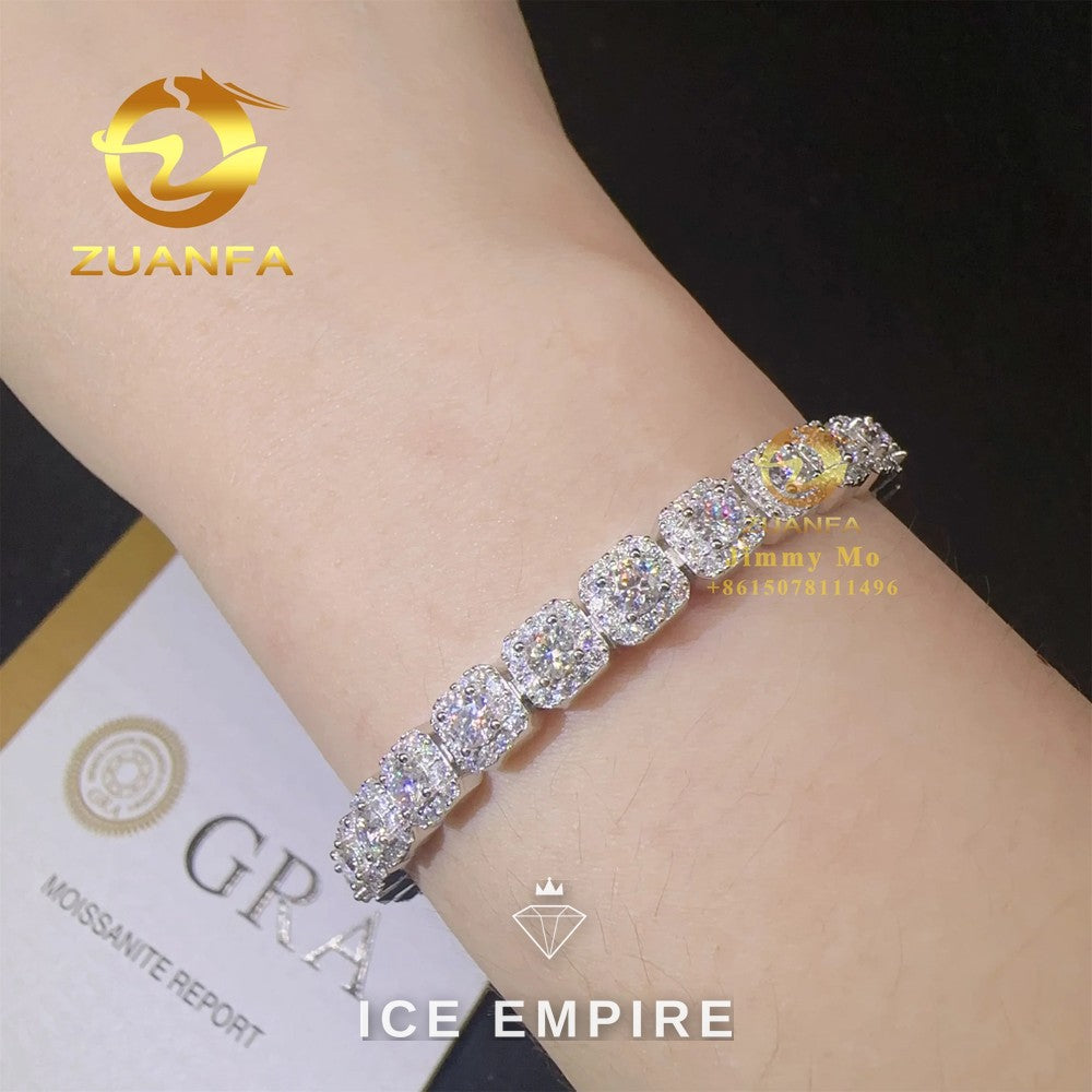 Iced Out Cluster 925 Silver Moissanite Tennis Chain