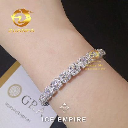 Iced Out Cluster 925 Silver Moissanite Tennis Chain