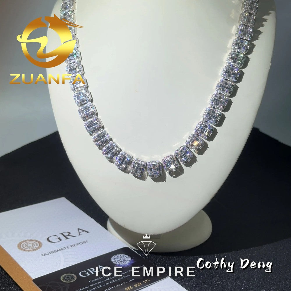Iced Out Baguette Rose Gold Plated Moissanite Cuban Chain