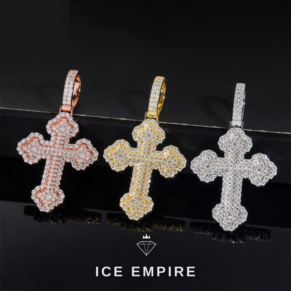Iced Out Cross Rose Gold Plated Moissanite Pendant