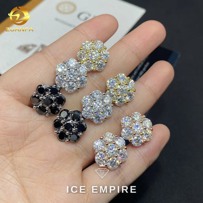 Iced Out Cluster 925 Silver Moissanite Stud Earrings