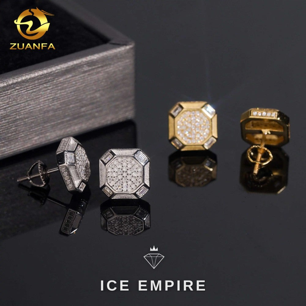 Iced Out 925 Silver Moissanite Stud Earrings