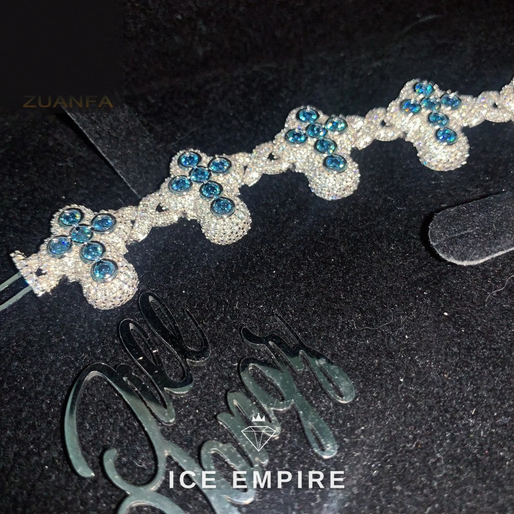 Iced Out Cross 925 Silver Moissanite Cuban Chain