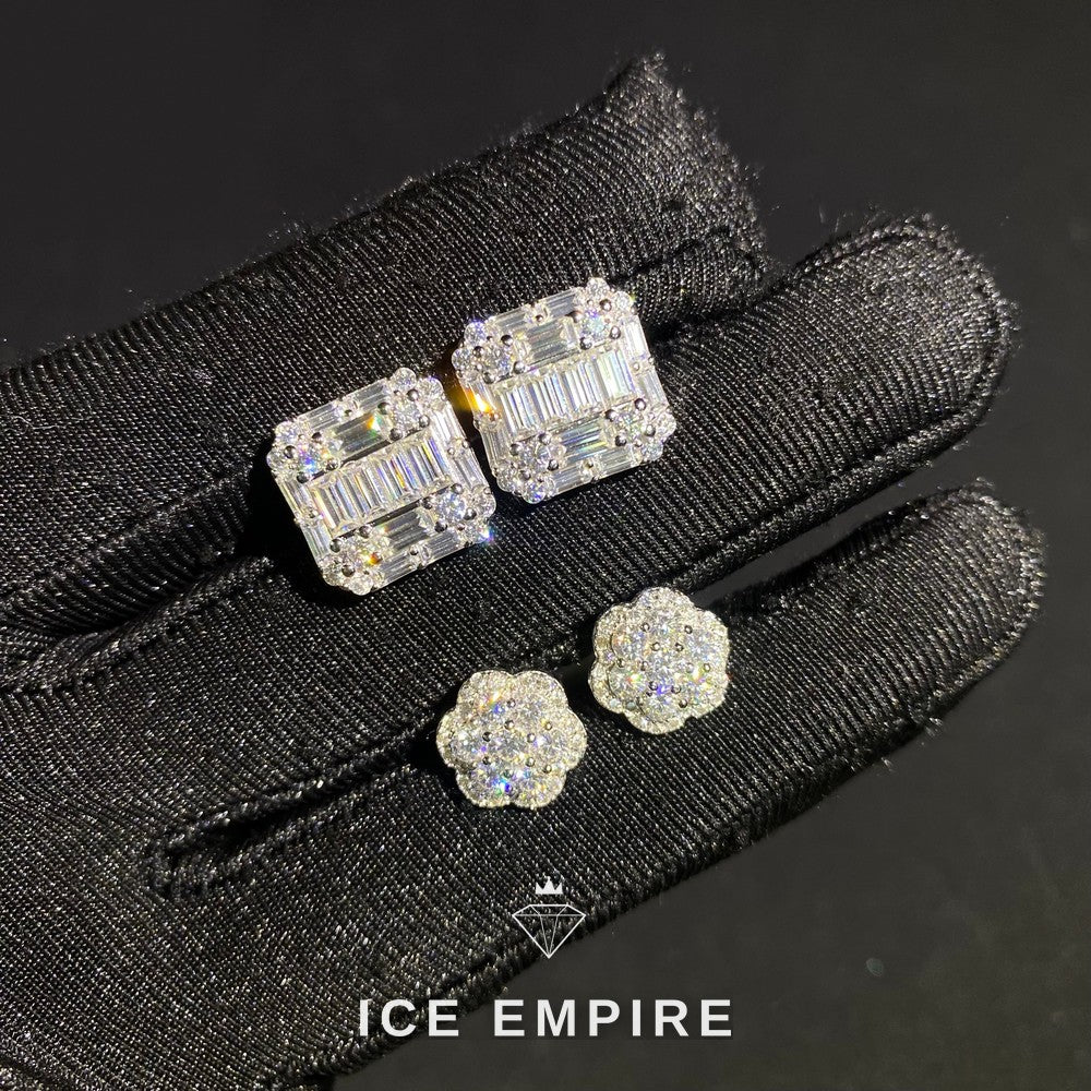 Iced Out Baguette 925 Silver Moissanite Stud Earrings