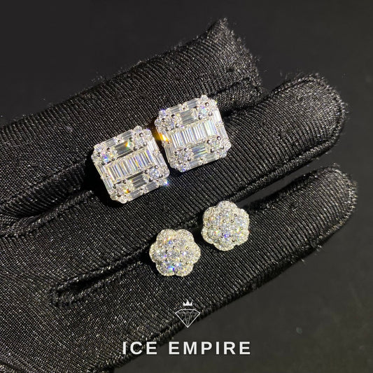 Iced Out Baguette 925 Silver Moissanite Stud Earrings
