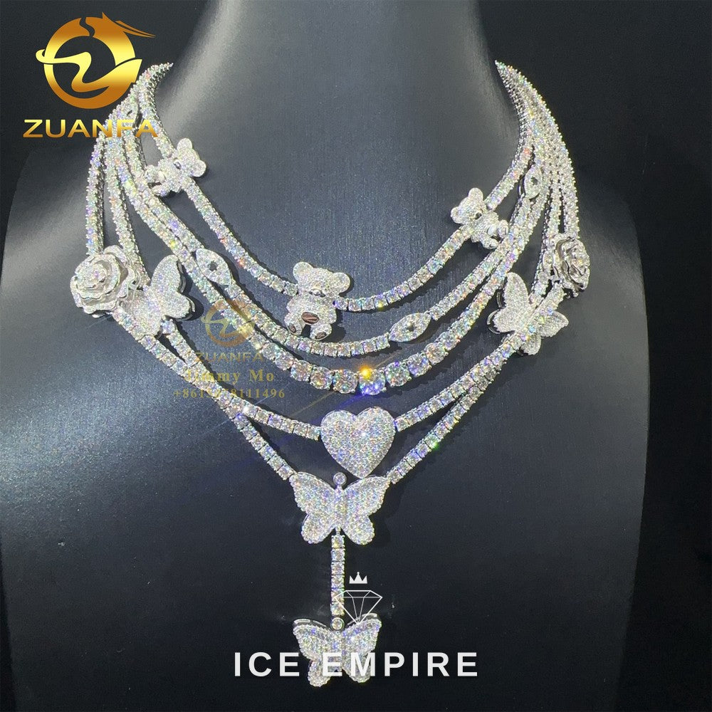 Iced Out Heart Rose Gold Moissanite Cuban Chain