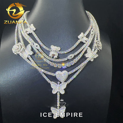 Iced Out Heart Rose Gold Moissanite Cuban Chain