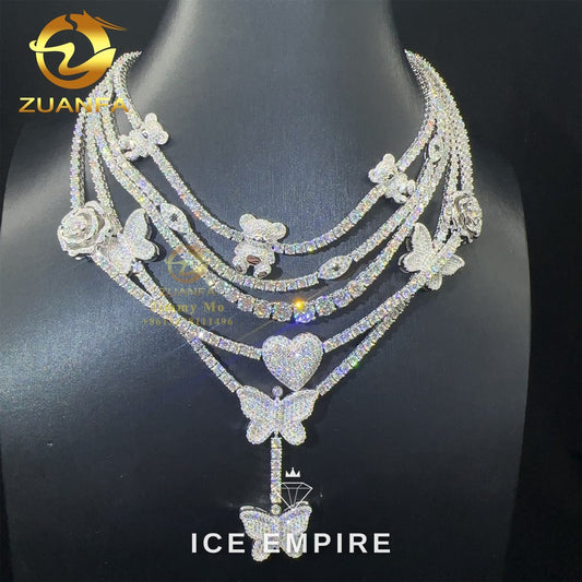 Iced Out Heart Rose Gold Moissanite Cuban Chain