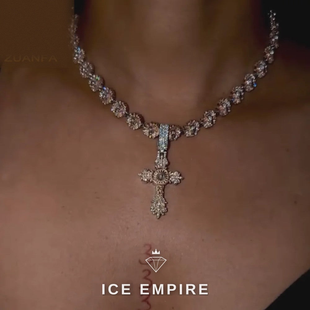 Iced Out Cross Rose Gold Plated Moissanite Pendant