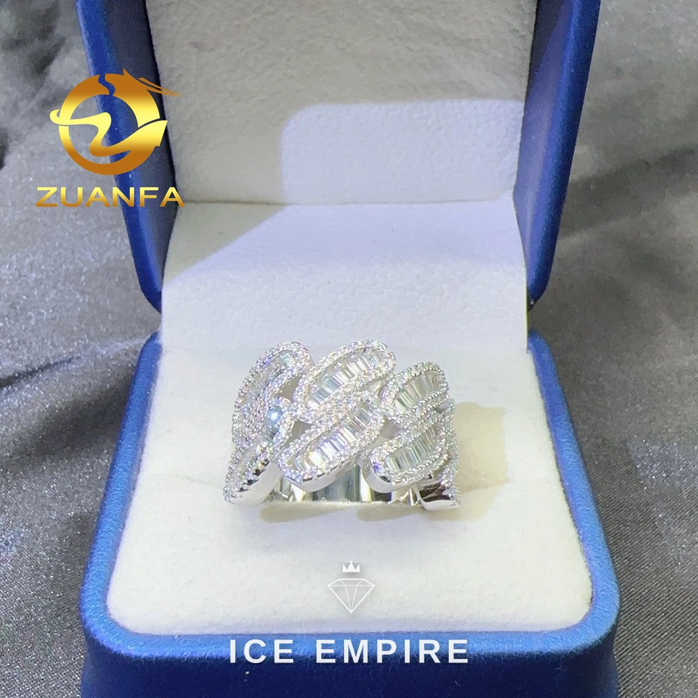 Iced Out Baguette 925 Silver Moissanite Cuban Chain