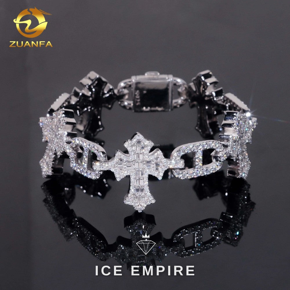 Iced Out Baguette 925 Silver Moissanite Cuban Chain