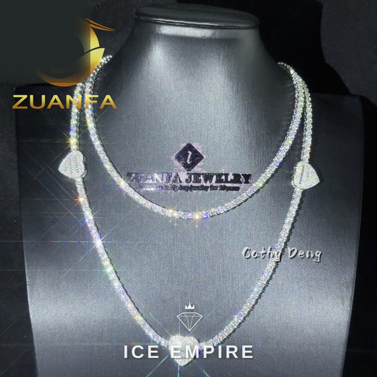 Iced Out Heart Rose Gold Plated Moissanite Cuban Chain