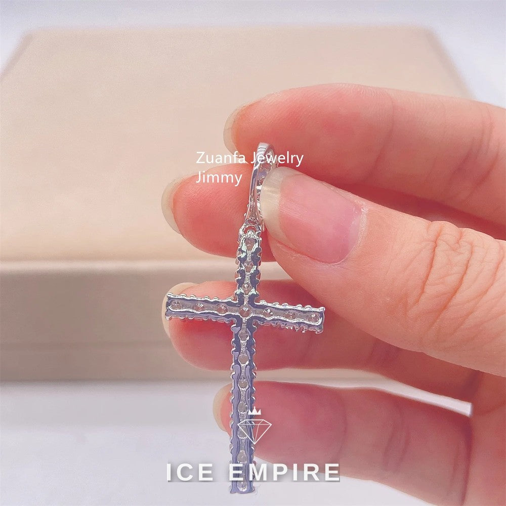 Iced Out Cross Rose Gold Plated Moissanite Tennis Chain