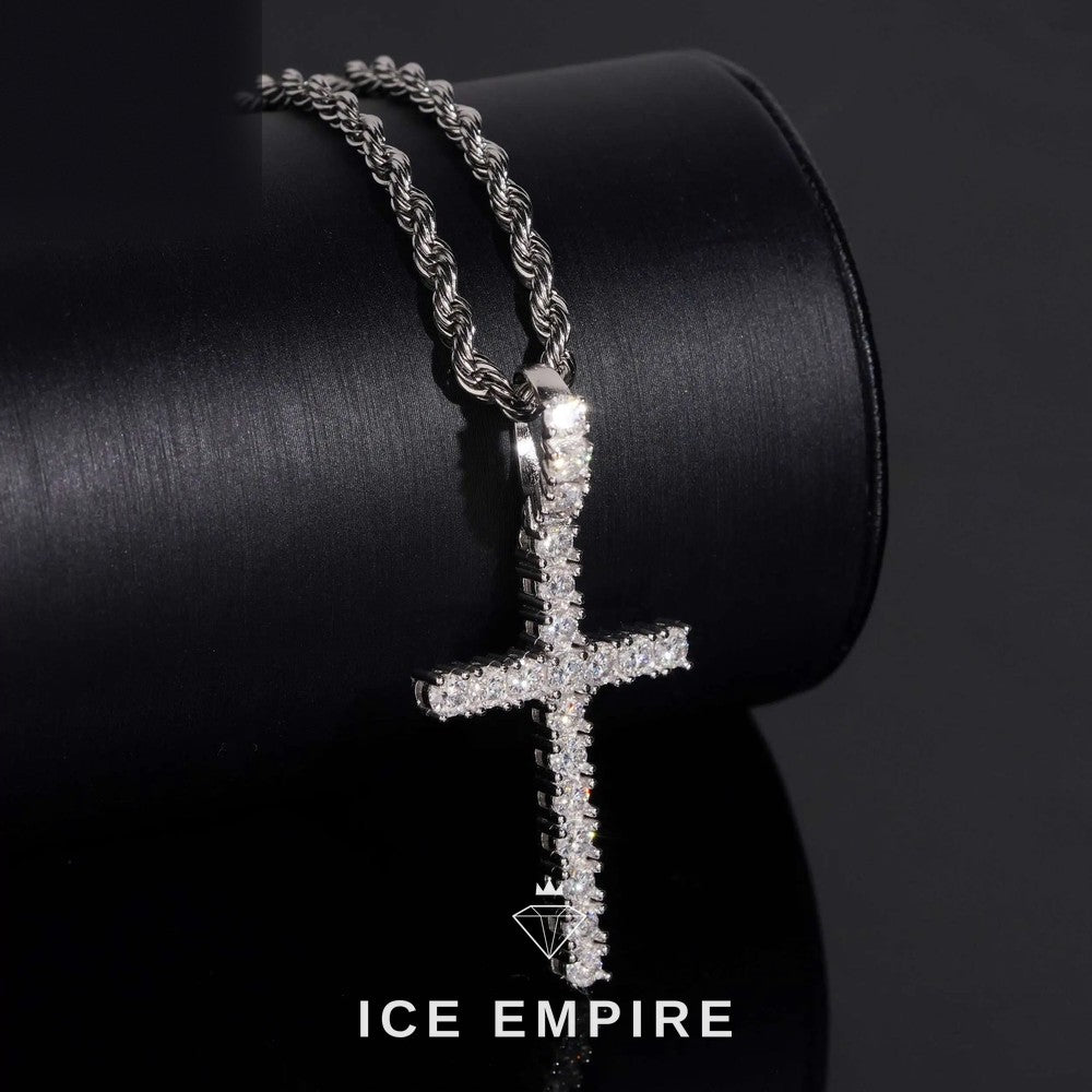 Iced Out Cross 925 Silver Lab Grown Diamond Pendant