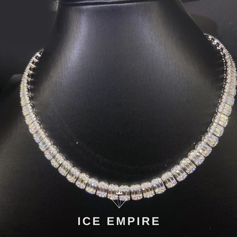 Iced Out Baguette Rose Gold Plated Moissanite Cuban Chain