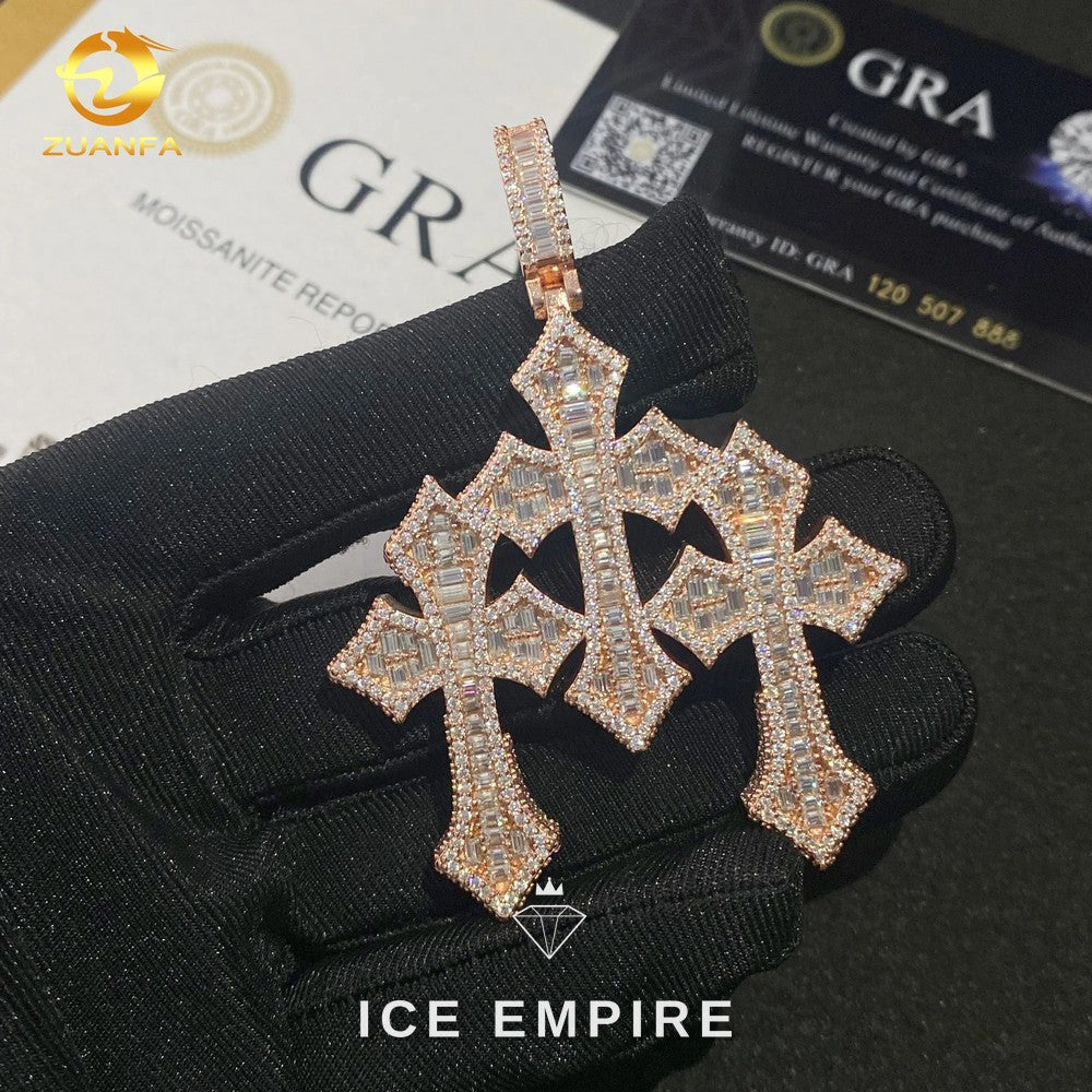Iced Out Baguette Rose Gold Plated Moissanite Pendant