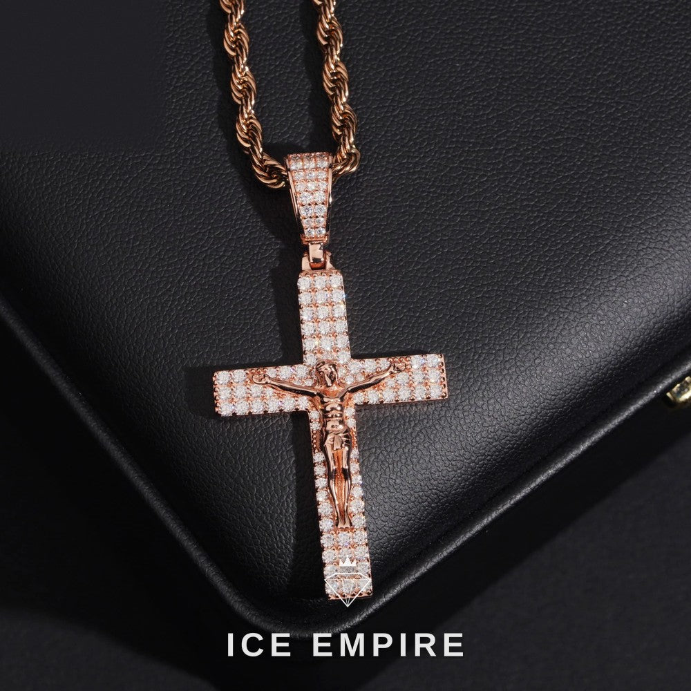 Iced Out Cross Rose Gold Plated Moissanite Pendant