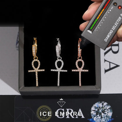 Iced Out Cross Rose Gold Plated Moissanite Hoop Earrings