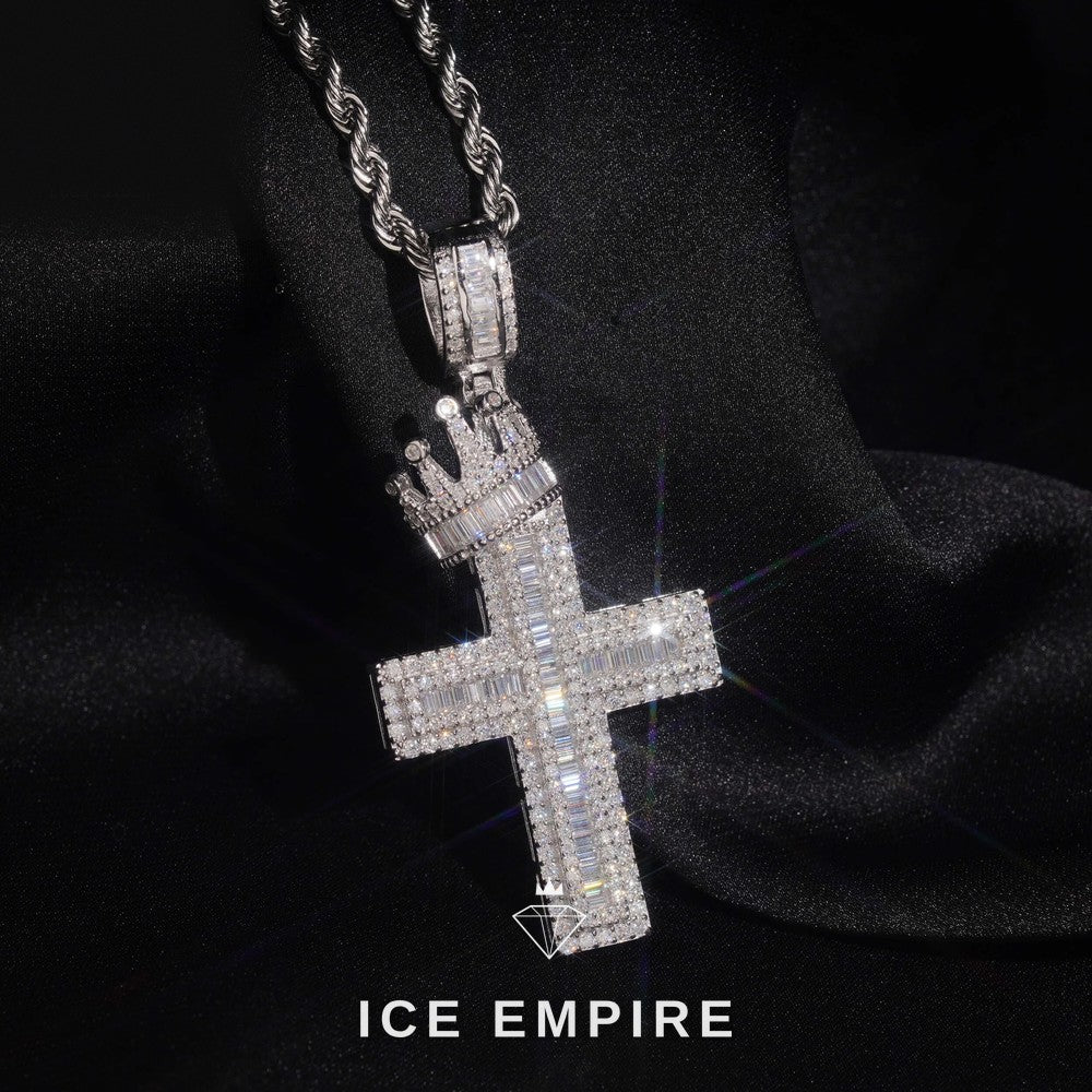 Iced Out Cross Rose Gold Plated Moissanite Pendant