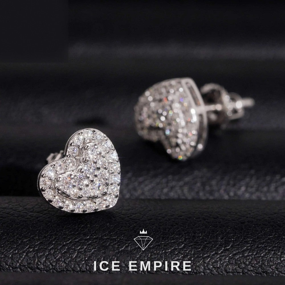 Iced Out Heart 14K Gold Moissanite Stud Earrings