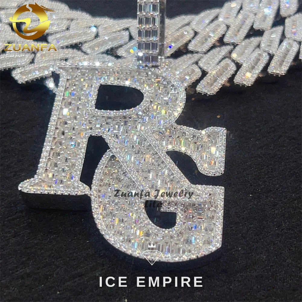 Iced Out Baguette 925 Silver Moissanite Pendant