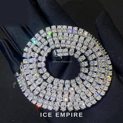 Iced Out Cluster 925 Silver Moissanite Cuban Chain
