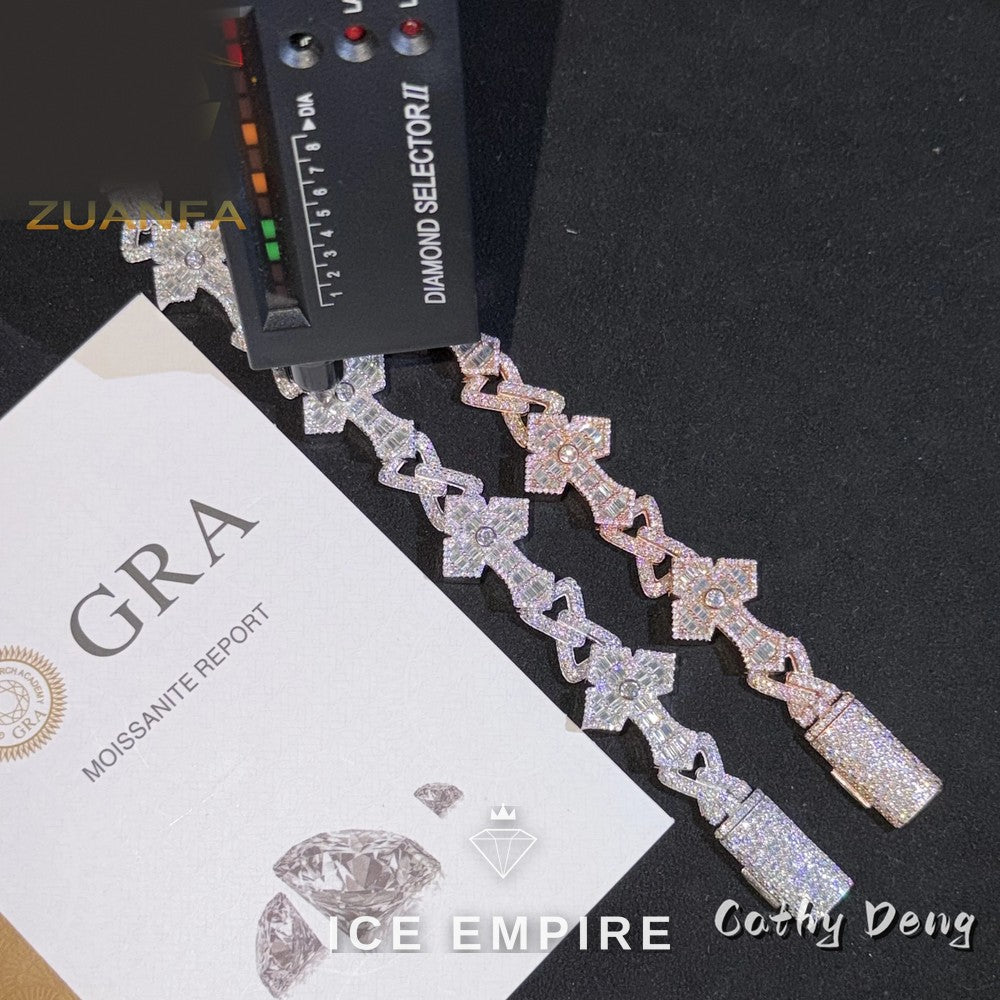 Iced Out Cross 925 Silver Moissanite Cuban Chain