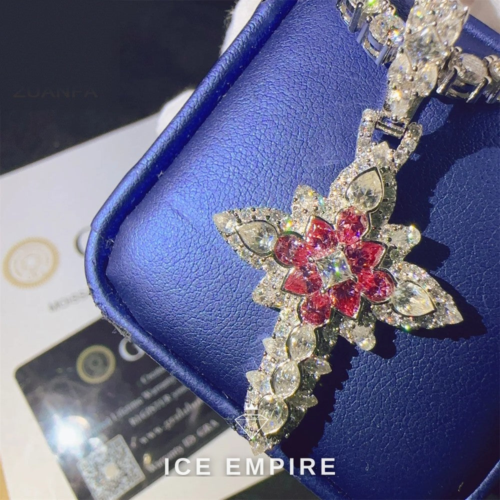 Iced Out Cross Rose Gold Plated Moissanite Pendant