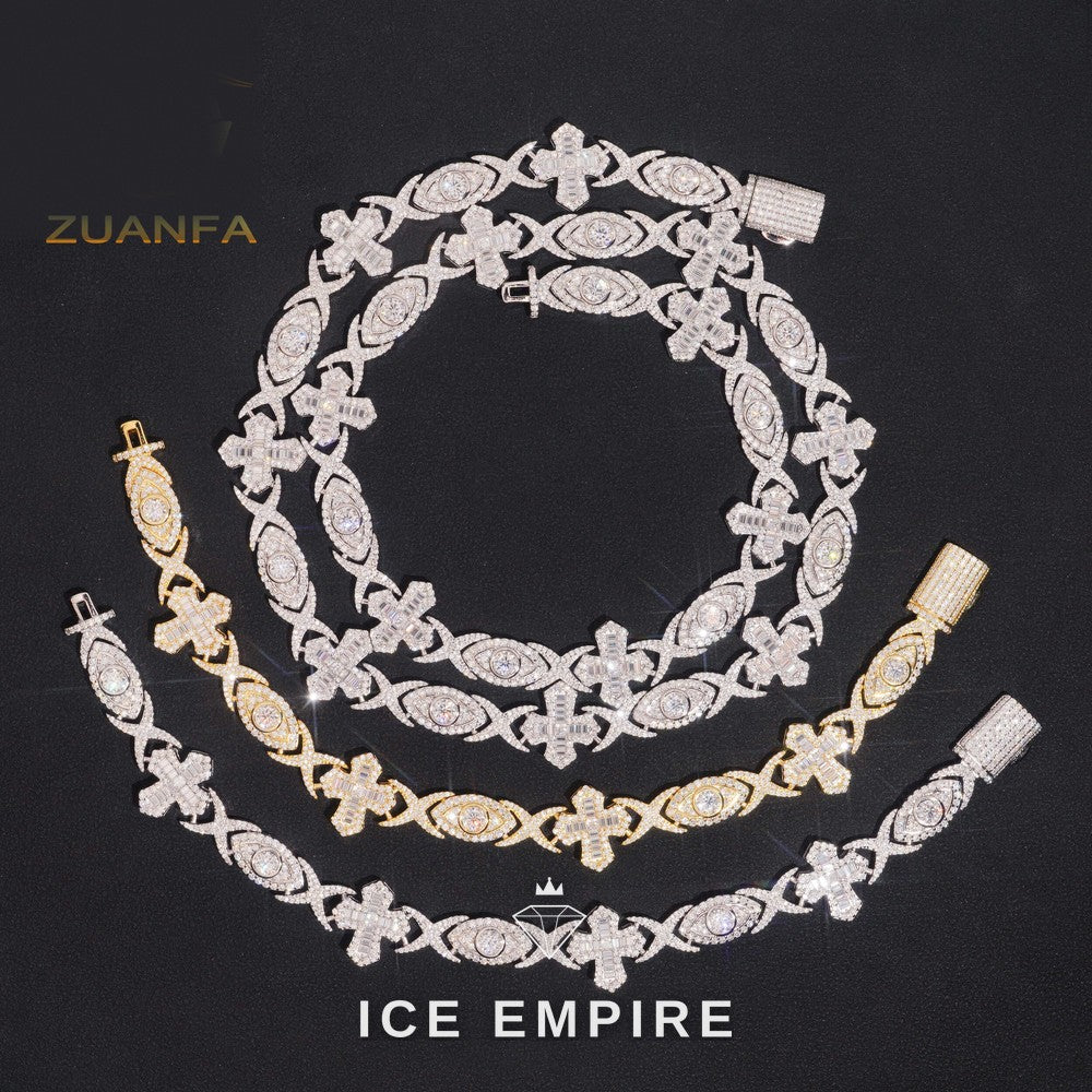 Iced Out Cross Rose Gold Plated Moissanite Cuban Chain