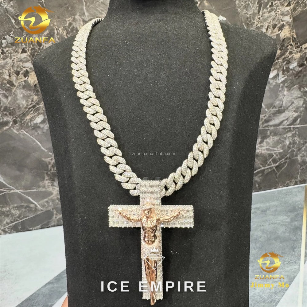 Iced Out Cross Rose Gold Moissanite Pendant